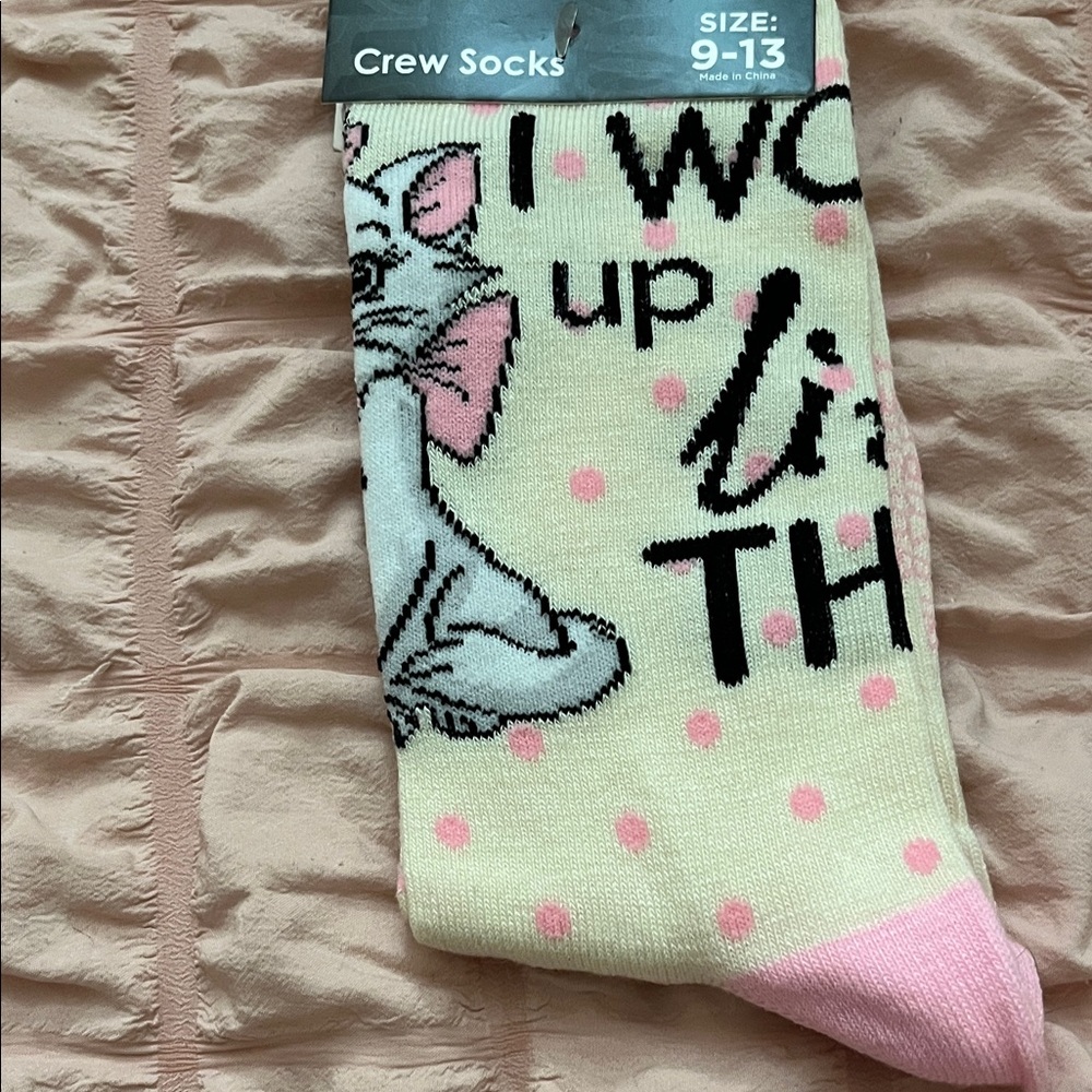 Marie from aristocrats Cute Cat Crew Socks with Pink Accents